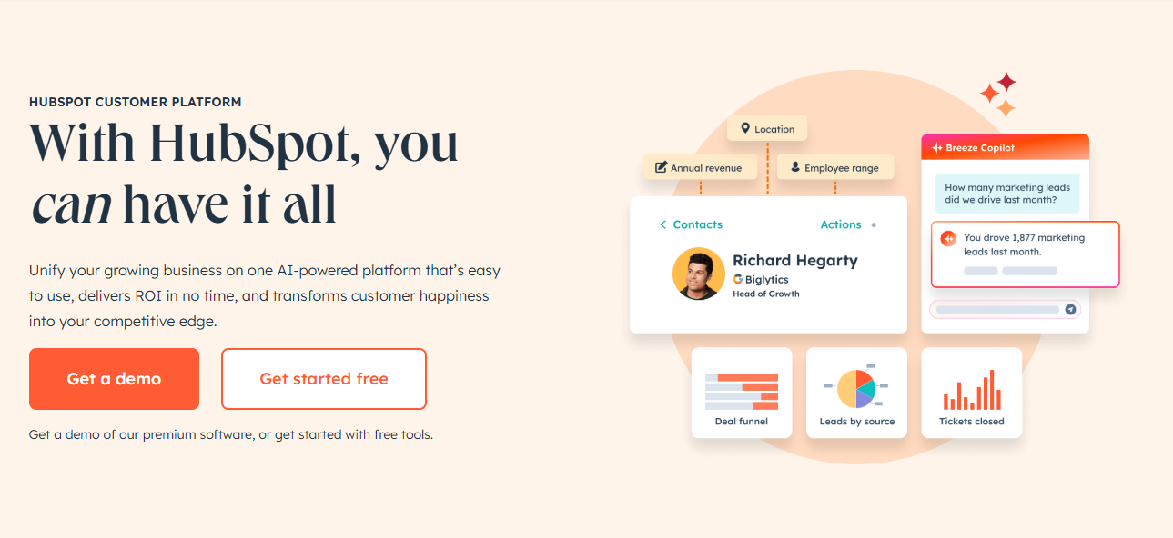 giao diện web hubspot