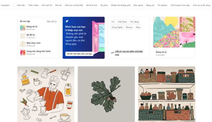 giao diện website unplash,com